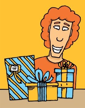 Guy receiving gifts
