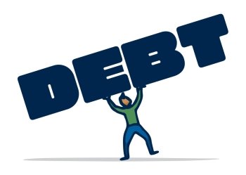 Cartoon illustration of man balancing his debt suffering the weight 