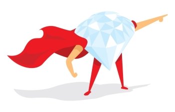 Cartoon illustration of super hero diamond with cape