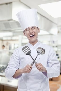 Chef With Cooking Utensils, Mouth Open