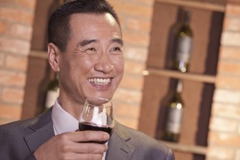 Smiling Businessman Holding Wine Glass 