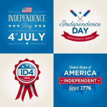 Happy independence day cards United States of America, 4 th of July, with fonts, flag, map, signs and ribbons. Set 02