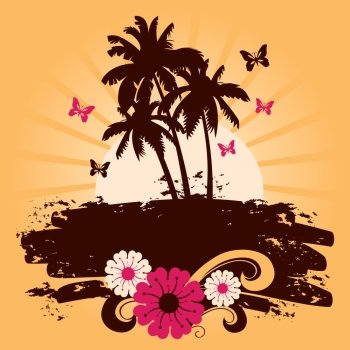Summer background with palms, vector illustration