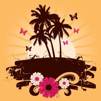Summer background with palms, vector illustration