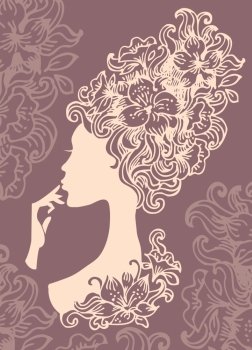 Beautiful woman silhouette with a flowers 