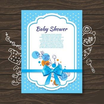 Sweet baby shower invitation with doodle baby toys 