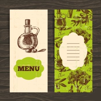 Menu for restaurant, cafe, bar. Olive vintage background. Hand drawn illustration