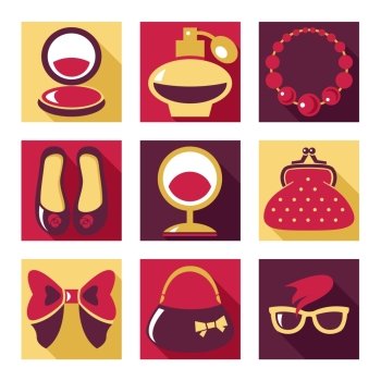 Flat icons. Set of woman fashion symbols