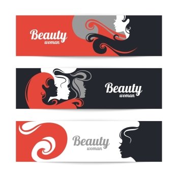 Banners with stylish beautiful woman silhouette. Template design cards