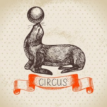 Hand drawn sketch circus and amusement vector illustration. Vintage background