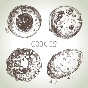 Hand drawn sketch sweet cookies set. Vector illustration