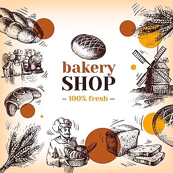 Vintage bakery sketch background. Sketch hand drawn illustration