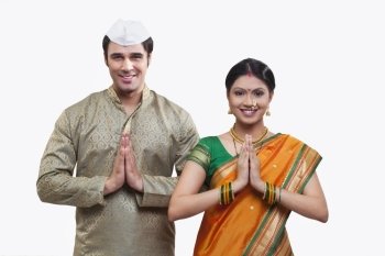 Portrait of Maharashtrian couple greeting