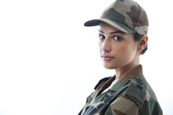 Close-up of a young female soldier 