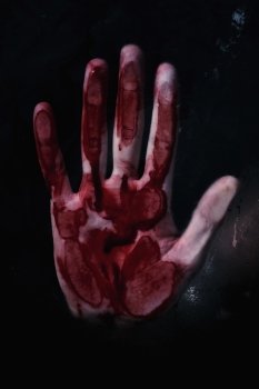 Human hand with blood. Halloween theme.