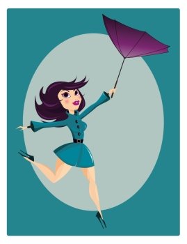 Beautiful pin up girl with flipped umbrella