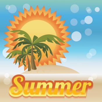 Summer holiday card with palm trees and flip flops, vector