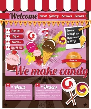 Website template elements, vintage style, candy shop