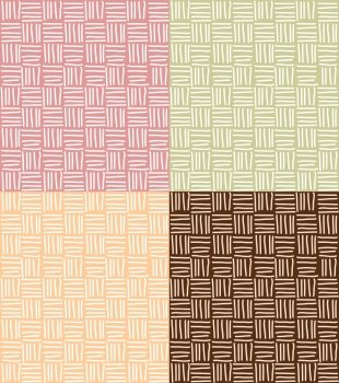 Four seamless patterns with hand drawn line grid, vector illustration