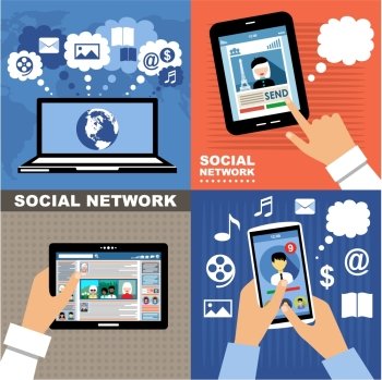 The concept of social networks, blogs and online communication. Vector illustration