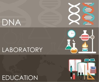 Three science banners. Infographics. Flat design style. Vector illustration