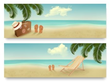 Two retro summer vacation banners. Vector. 
