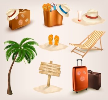 Set of vacation related icons. Vector.