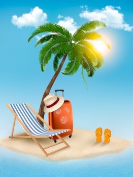 Travel background with tropical island. Summer vacation concept background. Vector. 