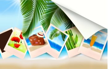 Background with photos from holidays on a seaside. Vector 