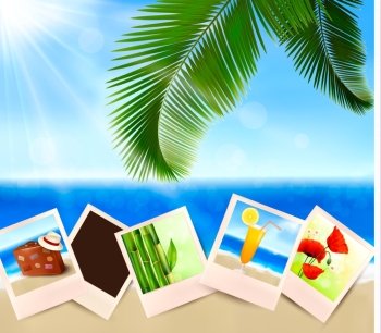 Photos from holidays on a seaside. Summer holidays concept. Vector. 