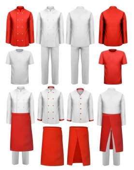 Set of cook clothing - aprons, uniforms. Vector.