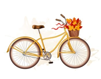 Autumn bicycle with colorful leaves. Vector.