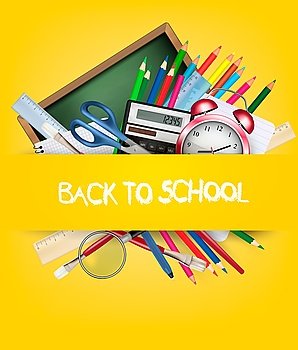 Back to school. Background with school supplies. Vector