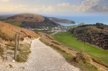 Coastal path from West Lulworth to Durdle Door, part of the Jurassic Coastline, Dorset, England.