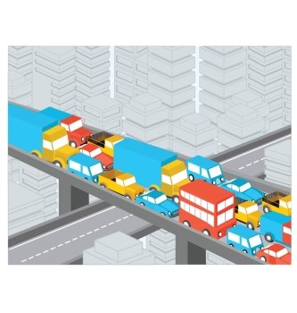 Isometric view of the highway with many cars