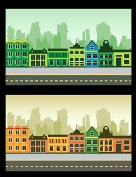 Vector image of a fragment of the city on a colored background