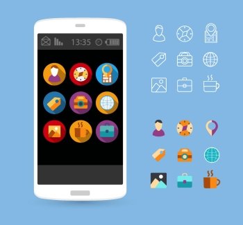 Buttons,  and icons for interface