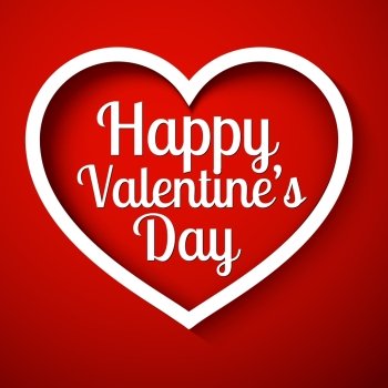 Happy Valentine's Day white cut heart on red background