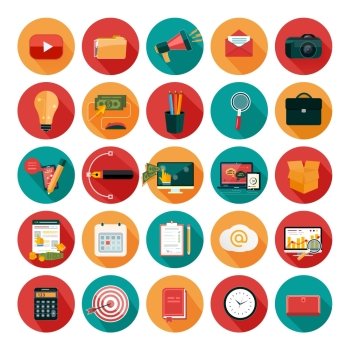 Web design objects, business, office and marketing items icons.