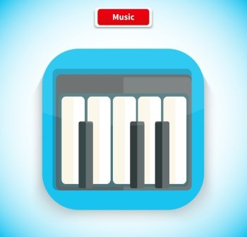 Music app icon flat style design. Music logo, movie icon, sound musical button, piano web application, audio instrument, play melody, multimedia internet illustration