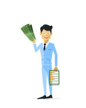 Businessman with money gold isolated. Man with gold, money and gold bar, cash for gold, old gold money, treasure gold dollar, bar gold, businessman wealth and rich man with money illustration