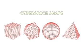 Abstract Cyberspace Grid Landscape Background. Abstract cyberspace geometric shapes. Cyberspace grid. 3d technology cyberspace grid. Technology cube square circle triangle computer graphic. Futuristic technology. Three-dimensional abstract vector