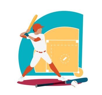Baseball sport concept icon flat design. Ball and competition, game american, bat play, athletic training, championship player, tournament team, athlete illustration. Baseball sport. Baseball game