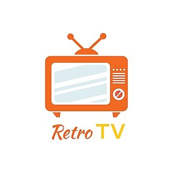 Retro tv logo design flat icon. Vintage tv, old tv, retro television, television antenna, screen tv logo, old media tv video, show tv screen, display broadcast vector illustration