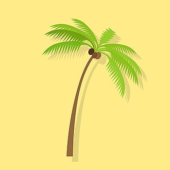Palm Tree with Coconut. Palm tree silhouettes with coconut. Vector illustration isolated on yellow background