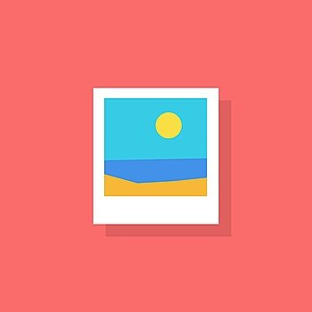 Polaroid photo picture from travel. Summer holiday beach, sea, and sun. Vector illustration