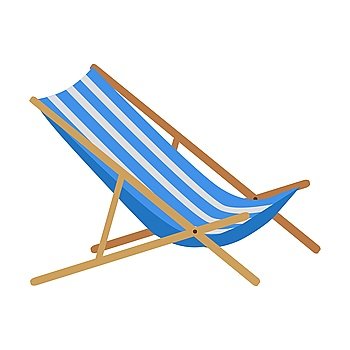 Summer Beach Sunbed Lounger. Flat design simple blue white stripes summer beach sunbed lounger chair wood isolated on white. Vector illustration