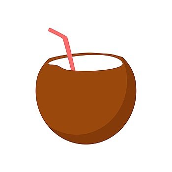 Fresh Drinking Coconut Cocktail. Fresh drinking coconut cocktail with a straw isolated on white background. Vector illustration