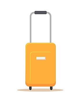 Orange suitcase vector illustration in flat style design. Isolated on white backgroud. Summer vacatoin, travel, jourmey, trip concept. Baggage bag with trolley.