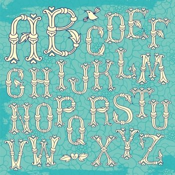 Whimsical Hand Drawn Alphabet Letters. Vector Illustration.